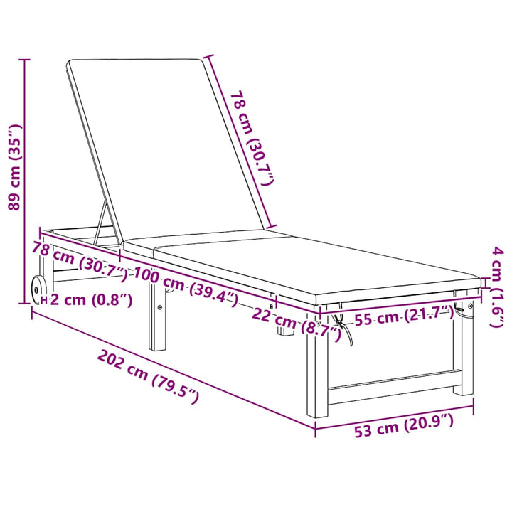 Solstol Reclining 2 Pcs Brun 202 X 53 X 89 Cm Massivt Akaciaträ