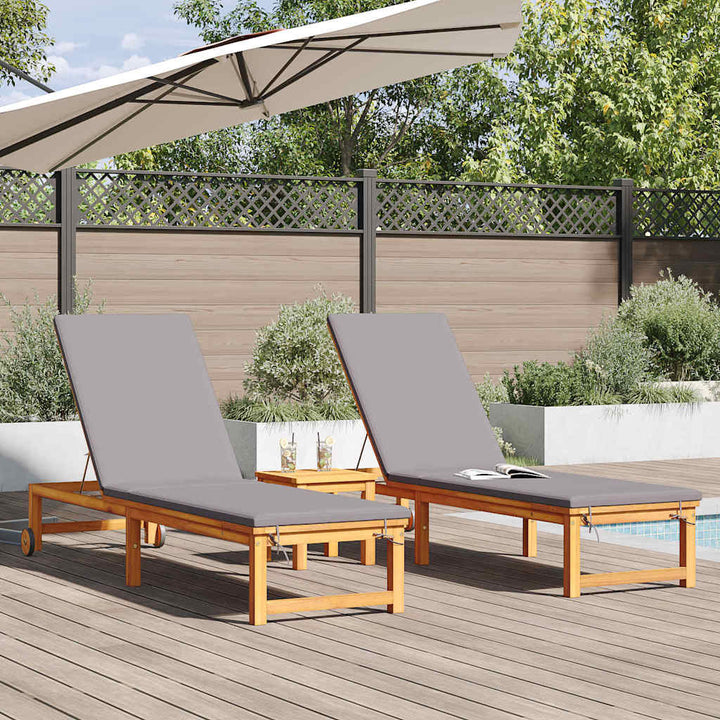 Solstol Reclining 2 Pcs Brun 202 X 53 X 89 Cm Massivt Akaciaträ