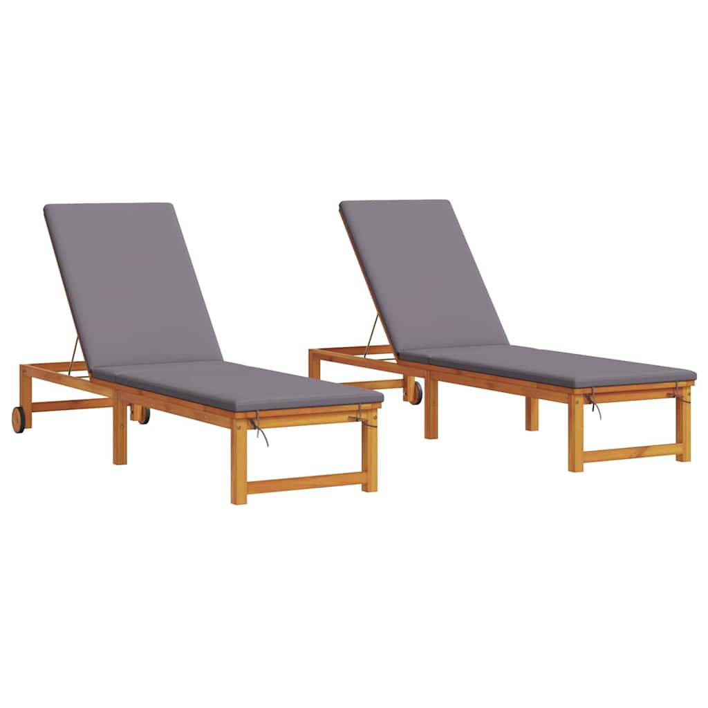 Solstol Reclining 2 Pcs Brun 202 X 53 X 89 Cm Massivt Akaciaträ