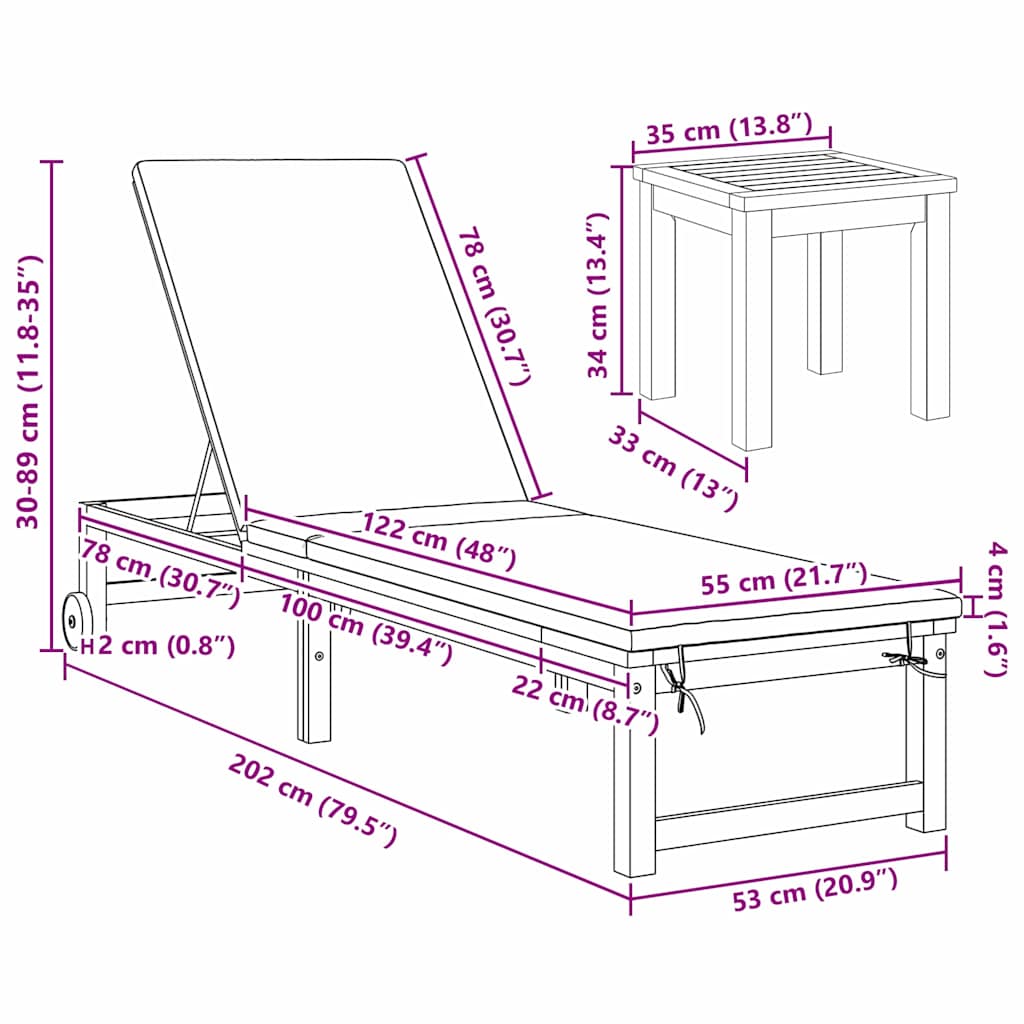 Solstol Reclining 2 Pcs Brun Massivt Akaciaträ