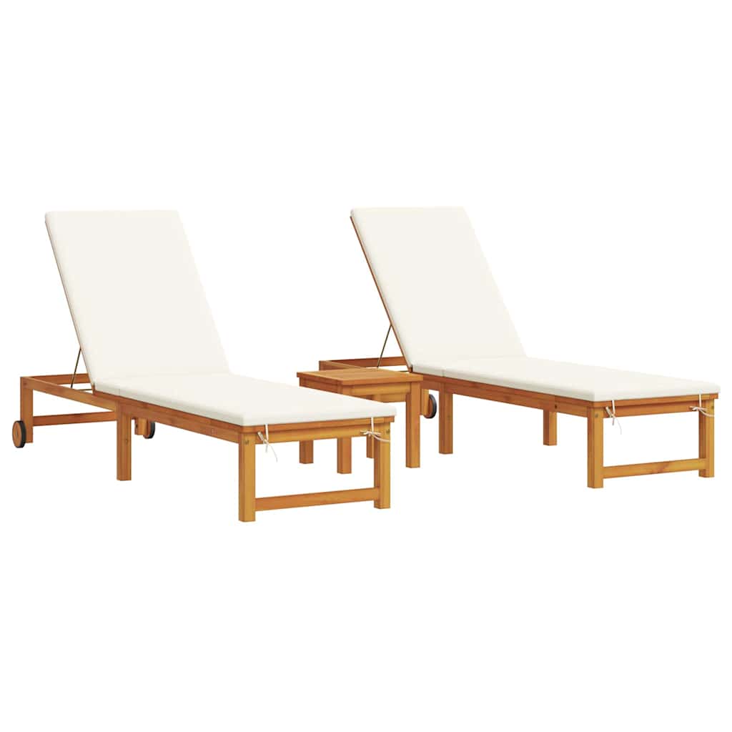 Solstol Reclining 3 Pcs Brun Massivt Akaciaträ