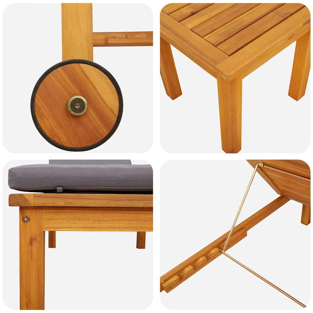 Solstol Reclining 3 Pcs Brun Massivt Akaciaträ