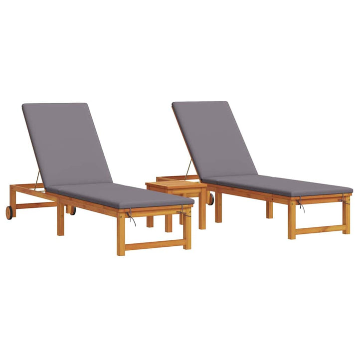 Solstol Reclining 3 Pcs Brun Massivt Akaciaträ