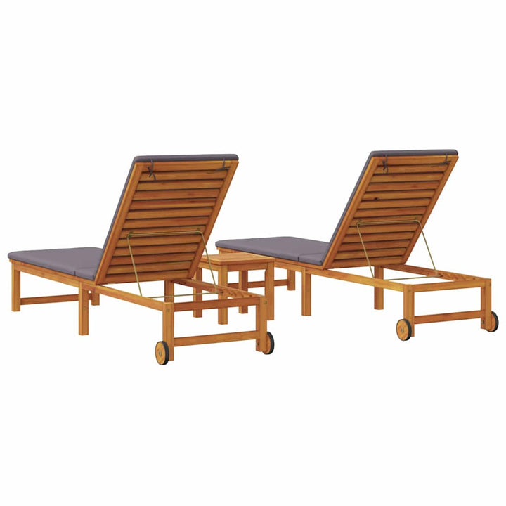 Solstol Reclining 3 Pcs Brun Massivt Akaciaträ
