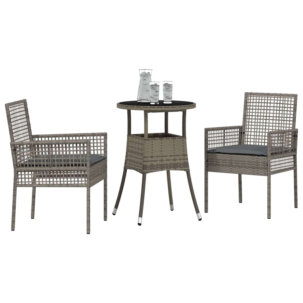 Trädgårdsmöbelset 3 Pcs Grå Konstrotting