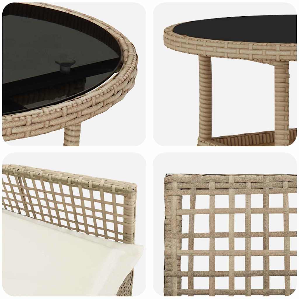 Trädgårdsmöbelset 3 Pcs Beige Konstrotting