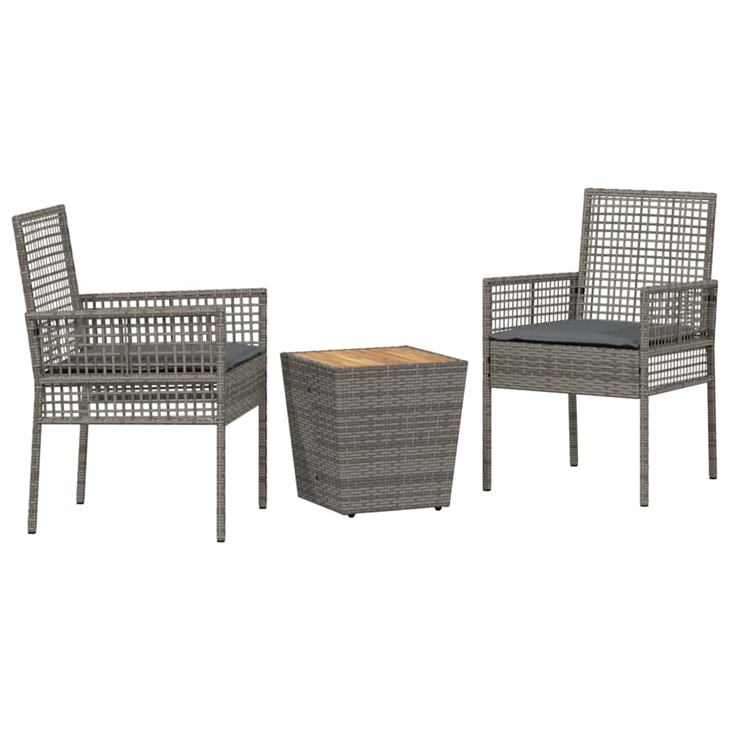 Trädgårds Bistro Set 3 St Grå Konstrotting