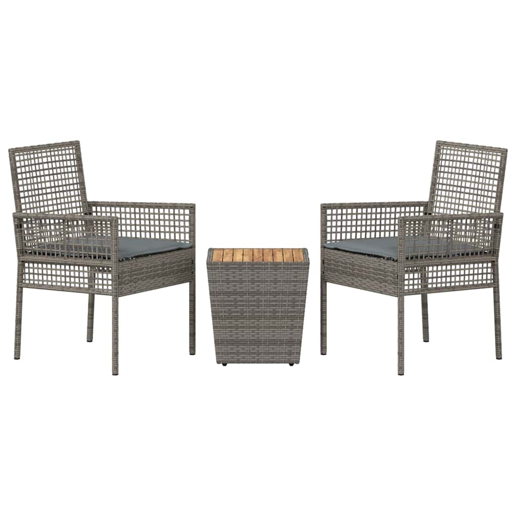 Trädgårds Bistro Set 3 St Grå Konstrotting