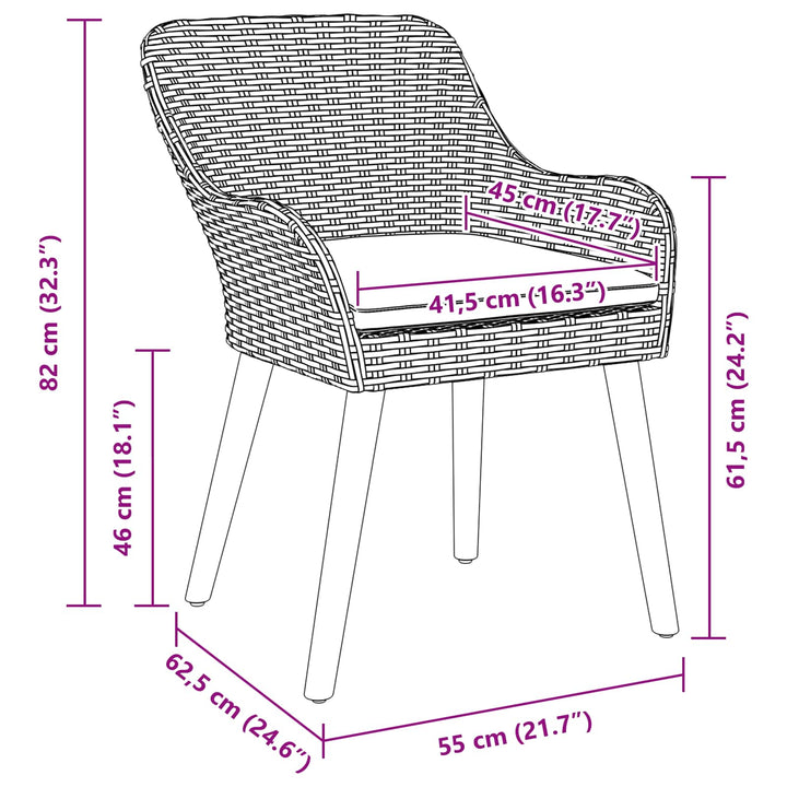 Trädgård Stol 2 Pcs Ljusgrå 62,5 X 55 X 82 Cm Konstrotting
