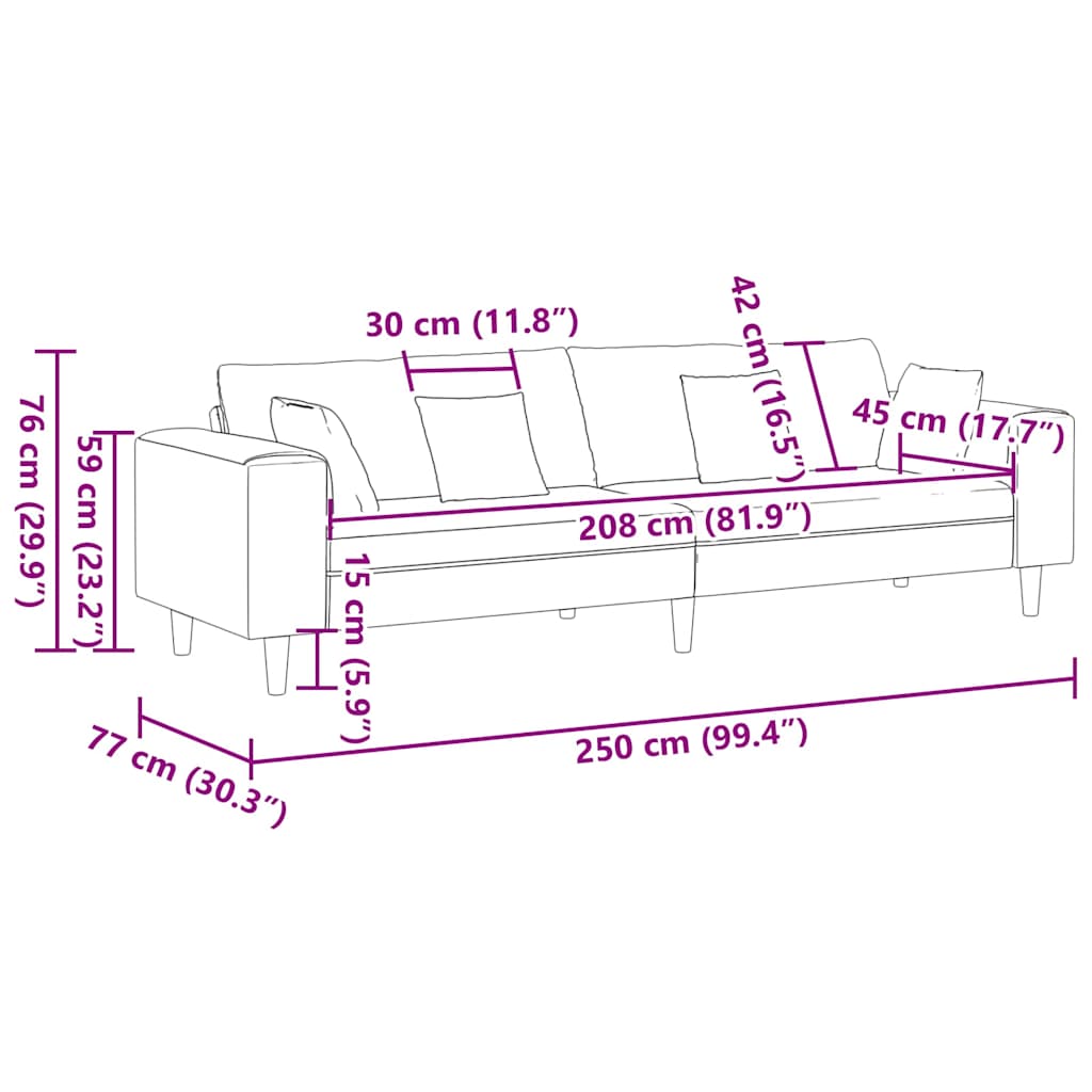 Soffa Blå 250 X 77 X 76 Cm Sammet