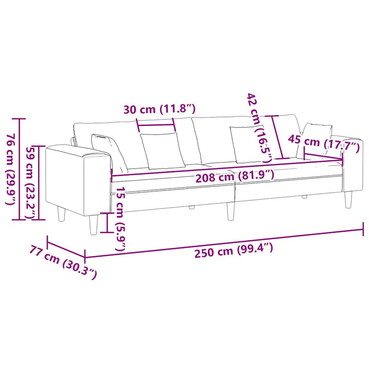 Soffa Blå 250 X 77 X 76 Cm Sammet