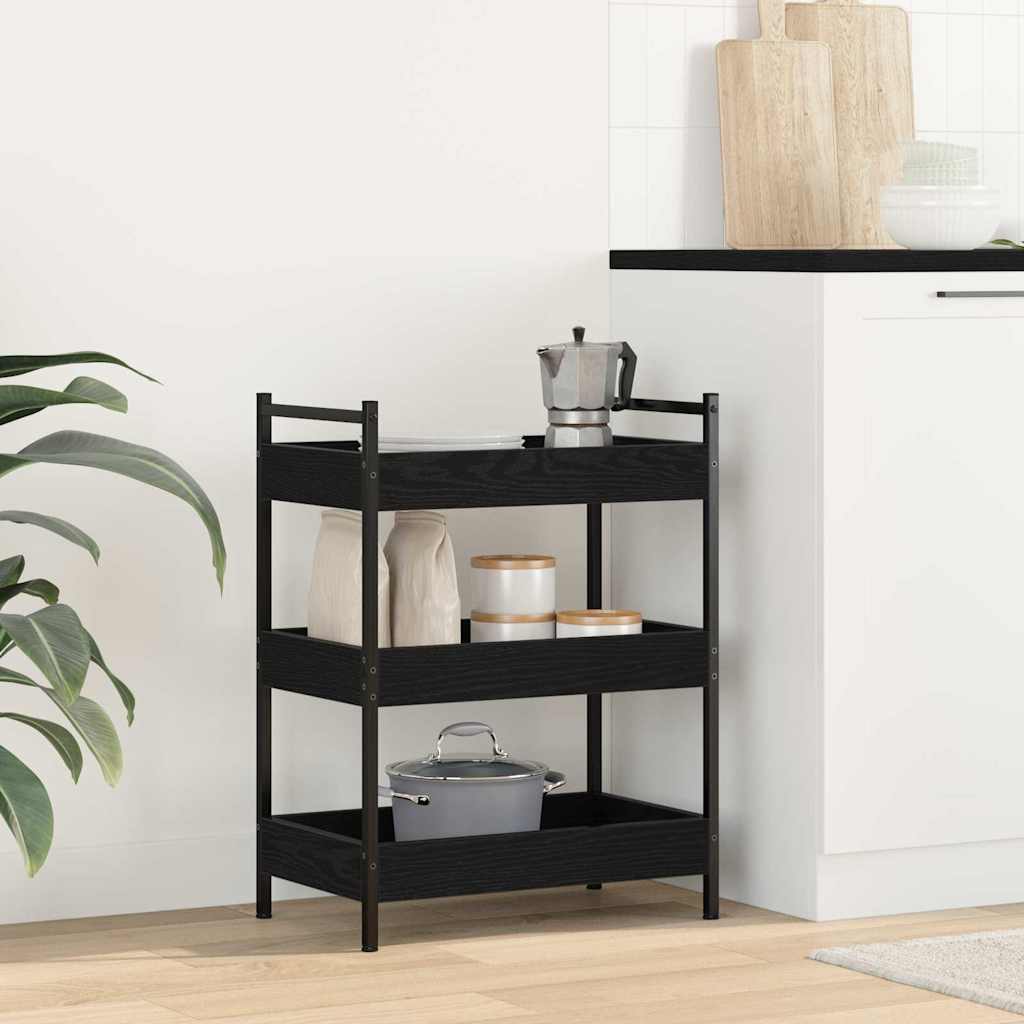 Köksvagn Svart Ek 50 X 30 X 70 Cm Konstruerat Trä