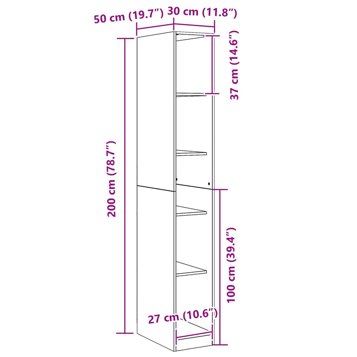 Garderob Med Hylla Svart Ek 30 X 50 X 200 Cm Konstruerat Trä