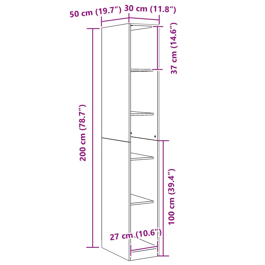 Garderob Med Hylla Svart Ek 30 X 50 X 200 Cm Konstruerat Trä