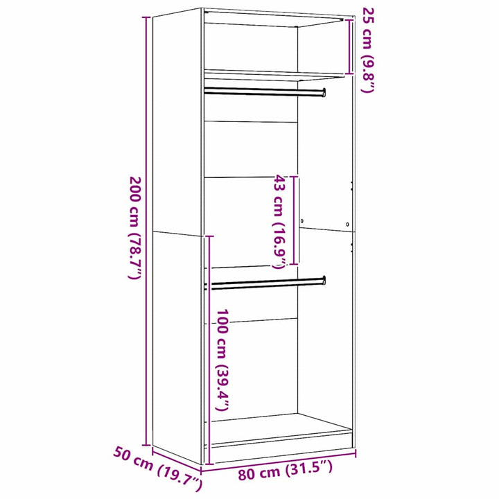Garderob Med Hylla Svart Ek 80 X 50 X 200 Cm Konstruerat Trä