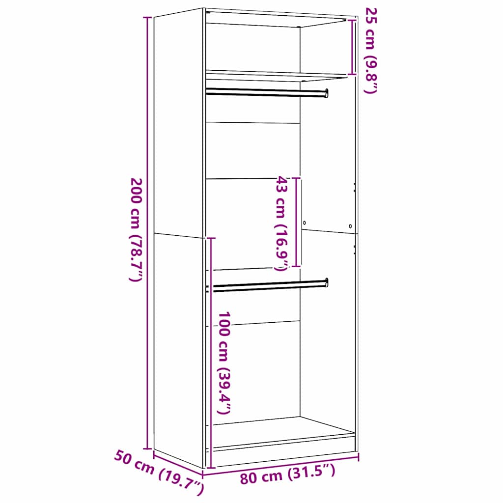 Garderob Med Hylla Svart Ek 80 X 50 X 200 Cm Konstruerat Trä