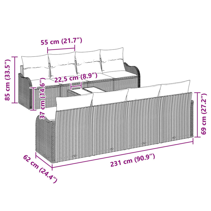 Soffset 9 St 8-Antal Sittplatser Grå Konstrotting