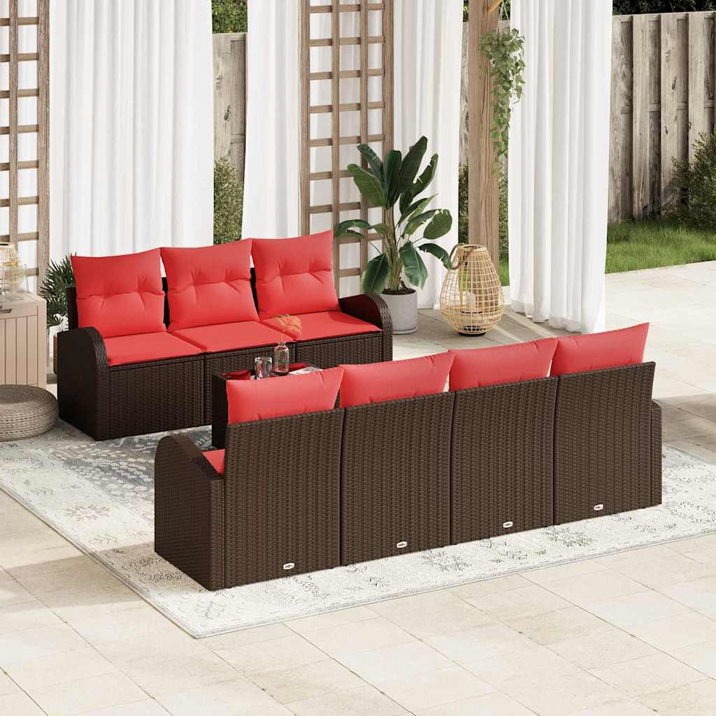 Soffset 8 St 7-Antal Sittplatser Brun Och Röd Polyester