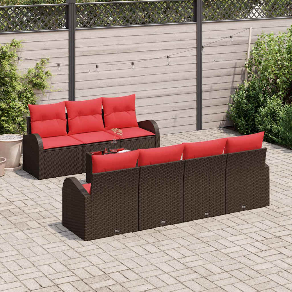 Soffset 8 St 7-Antal Sittplatser Brun Och Röd Polyester