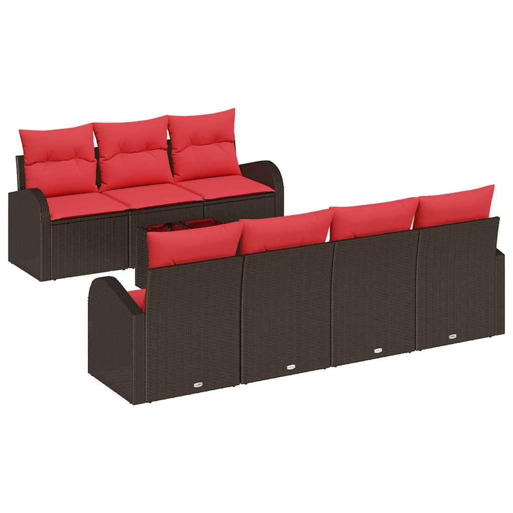 Soffset 8 St 7-Antal Sittplatser Brun Och Röd Polyester