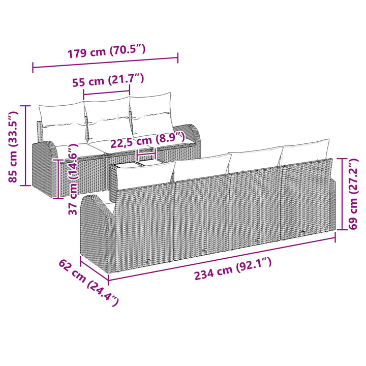 Soffset 8 St 7-Antal Sittplatser Brun Och Röd Polyester