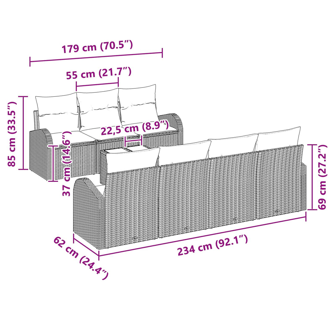 Soffset 8 St 7-Antal Sittplatser Brun Och Röd Polyester