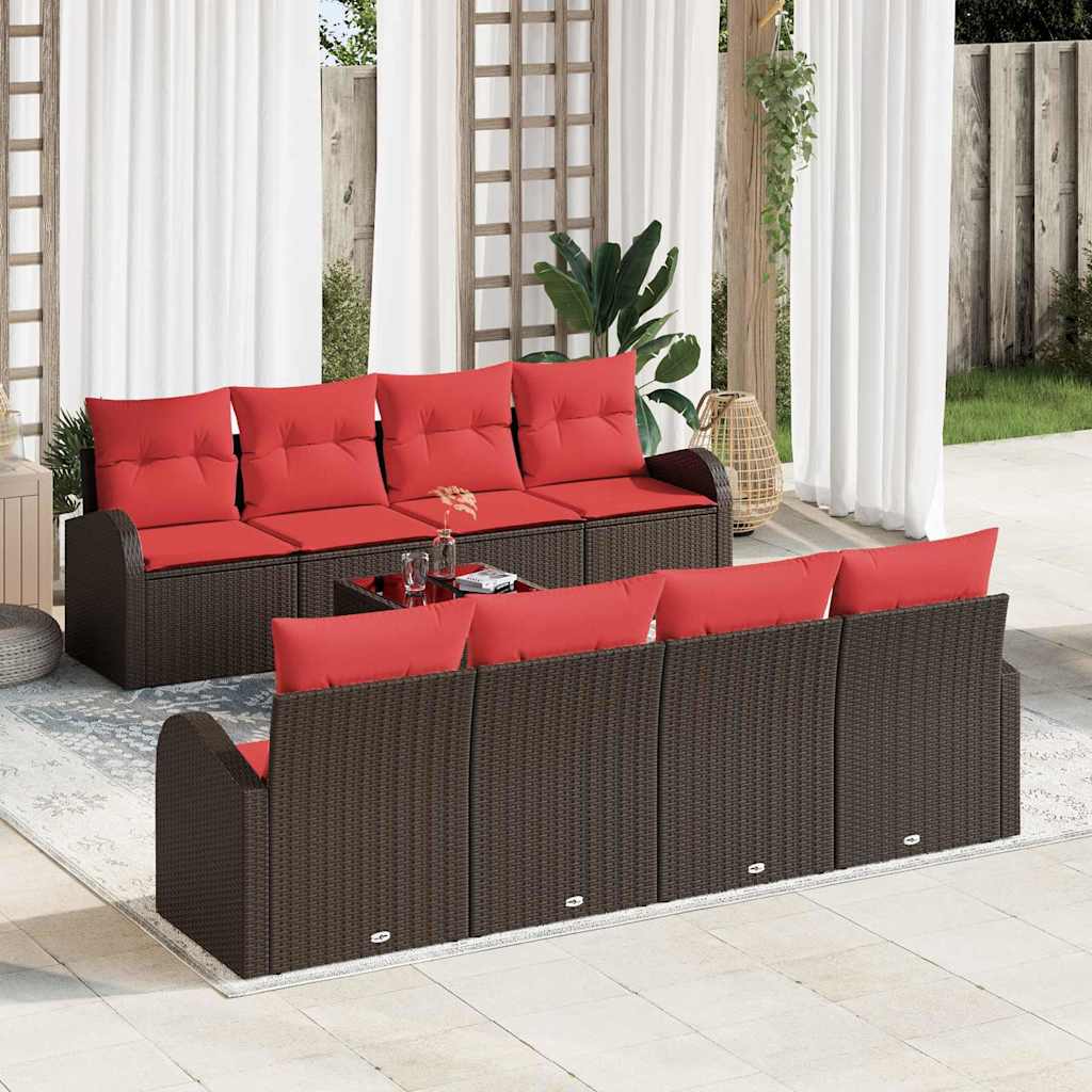 Soffset 9 St 6-Antal Sittplatser Brun Och Röd Polyester