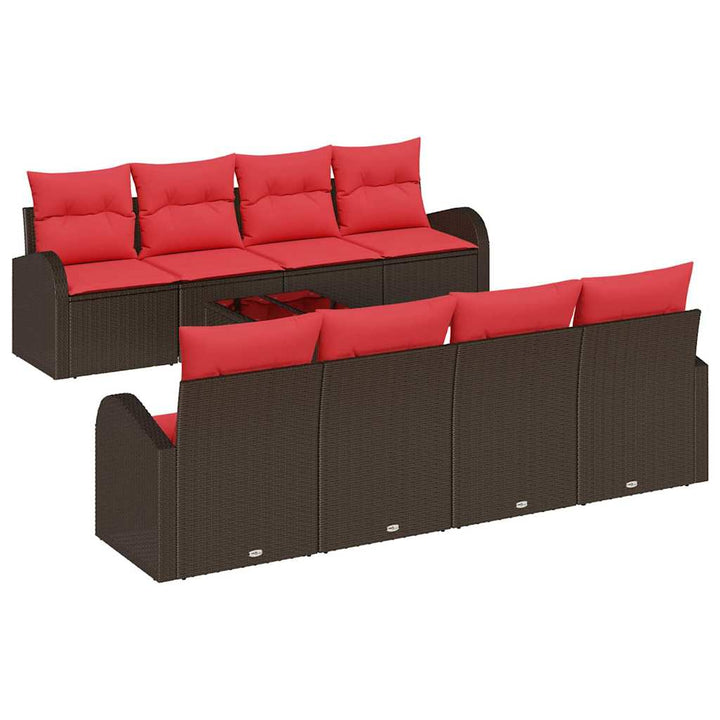Soffset 9 St 6-Antal Sittplatser Brun Och Röd Polyester