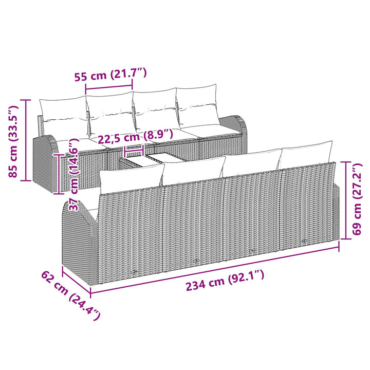 Soffset 9 St 6-Antal Sittplatser Brun Och Röd Polyester