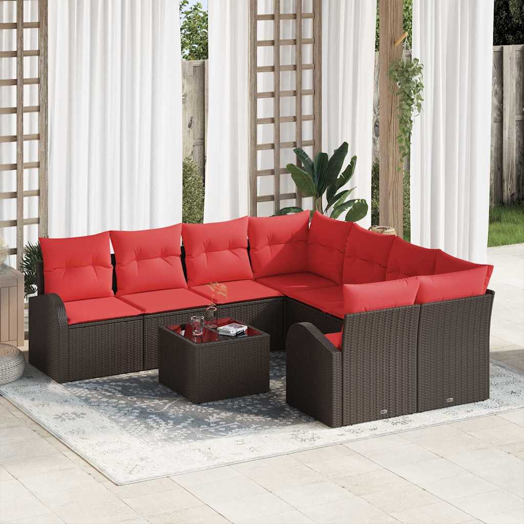 Soffset 9 St 8-Antal Sittplatser Brun Och Röd Polyester