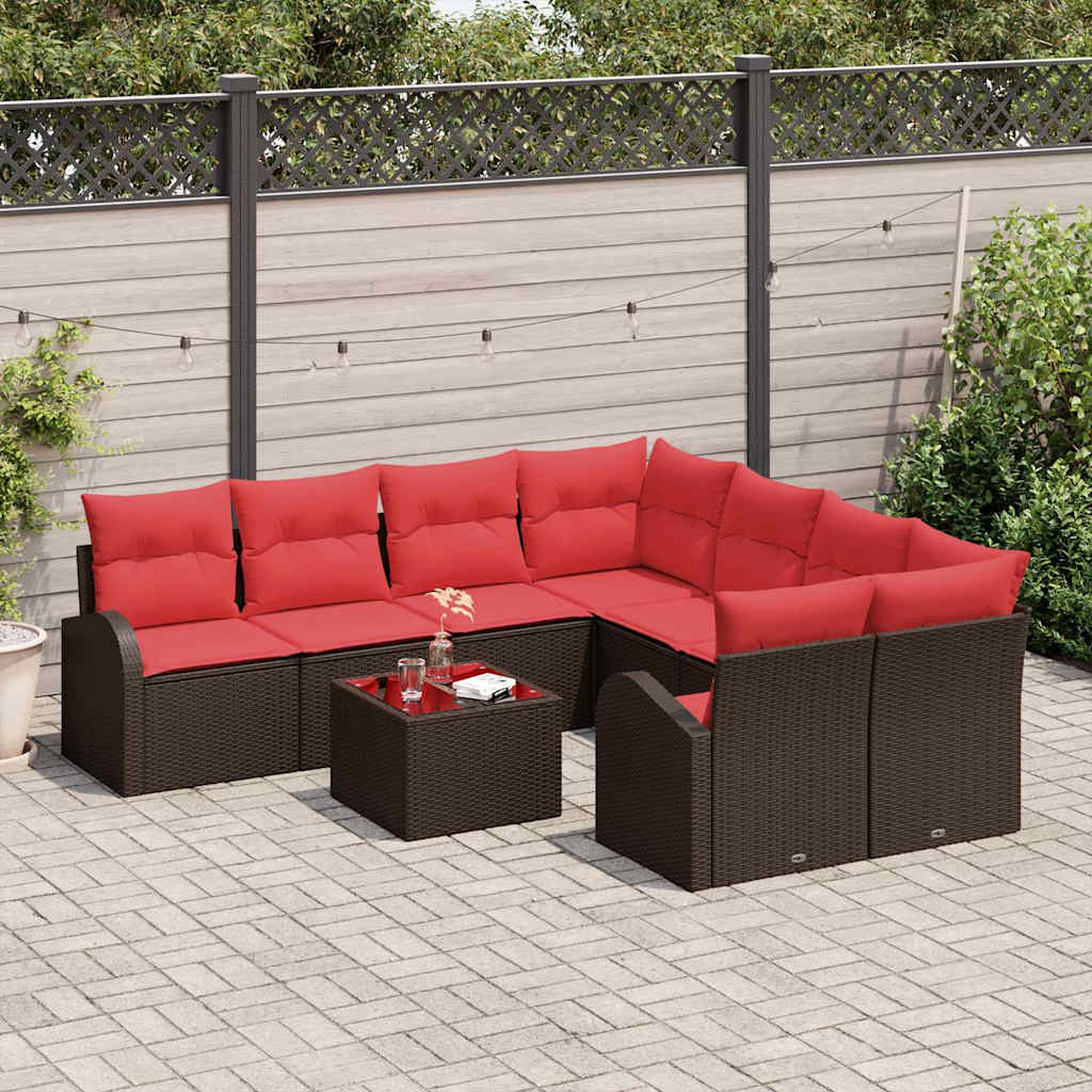 Soffset 9 St 8-Antal Sittplatser Brun Och Röd Polyester