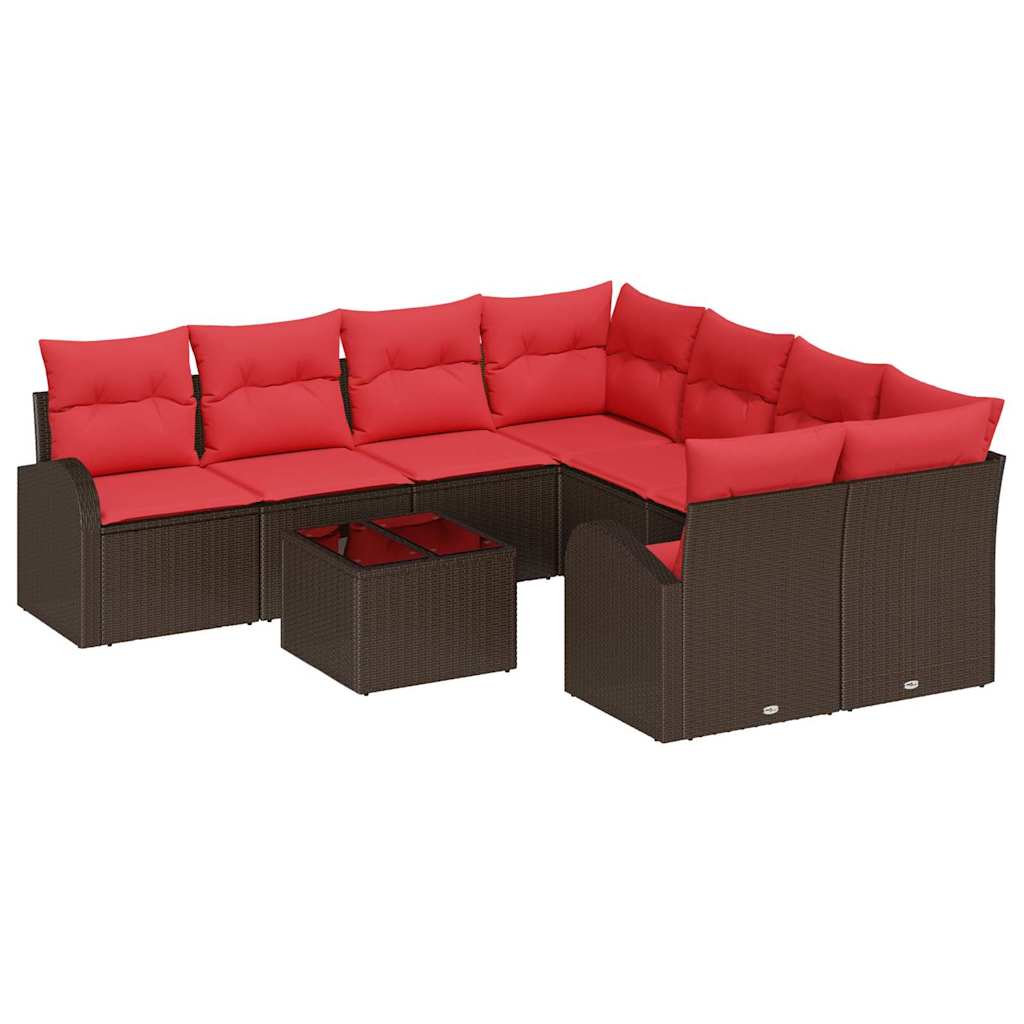 Soffset 9 St 8-Antal Sittplatser Brun Och Röd Polyester