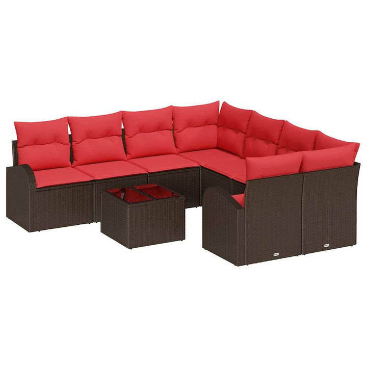 Soffset 9 St 8-Antal Sittplatser Brun Och Röd Polyester