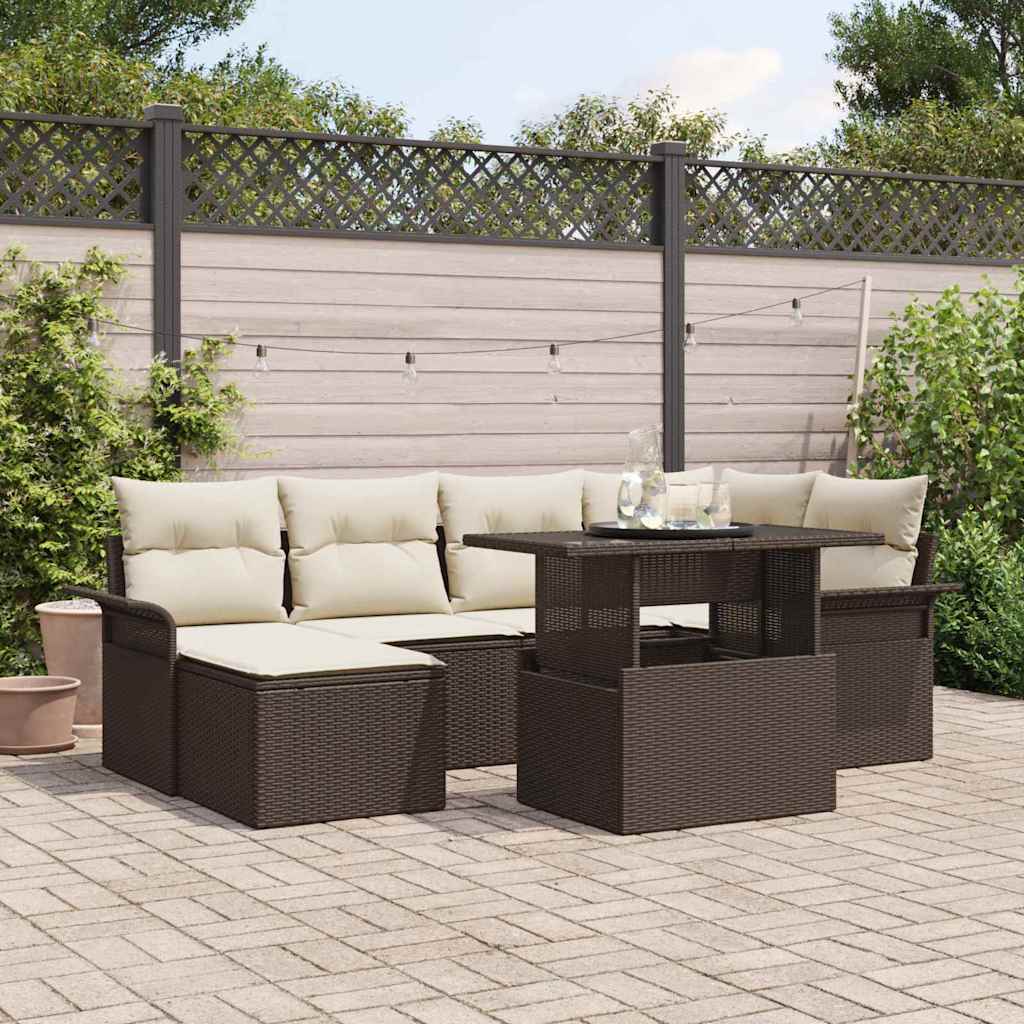 Trädgårdsoffset 7 St Brun Poly Rattan