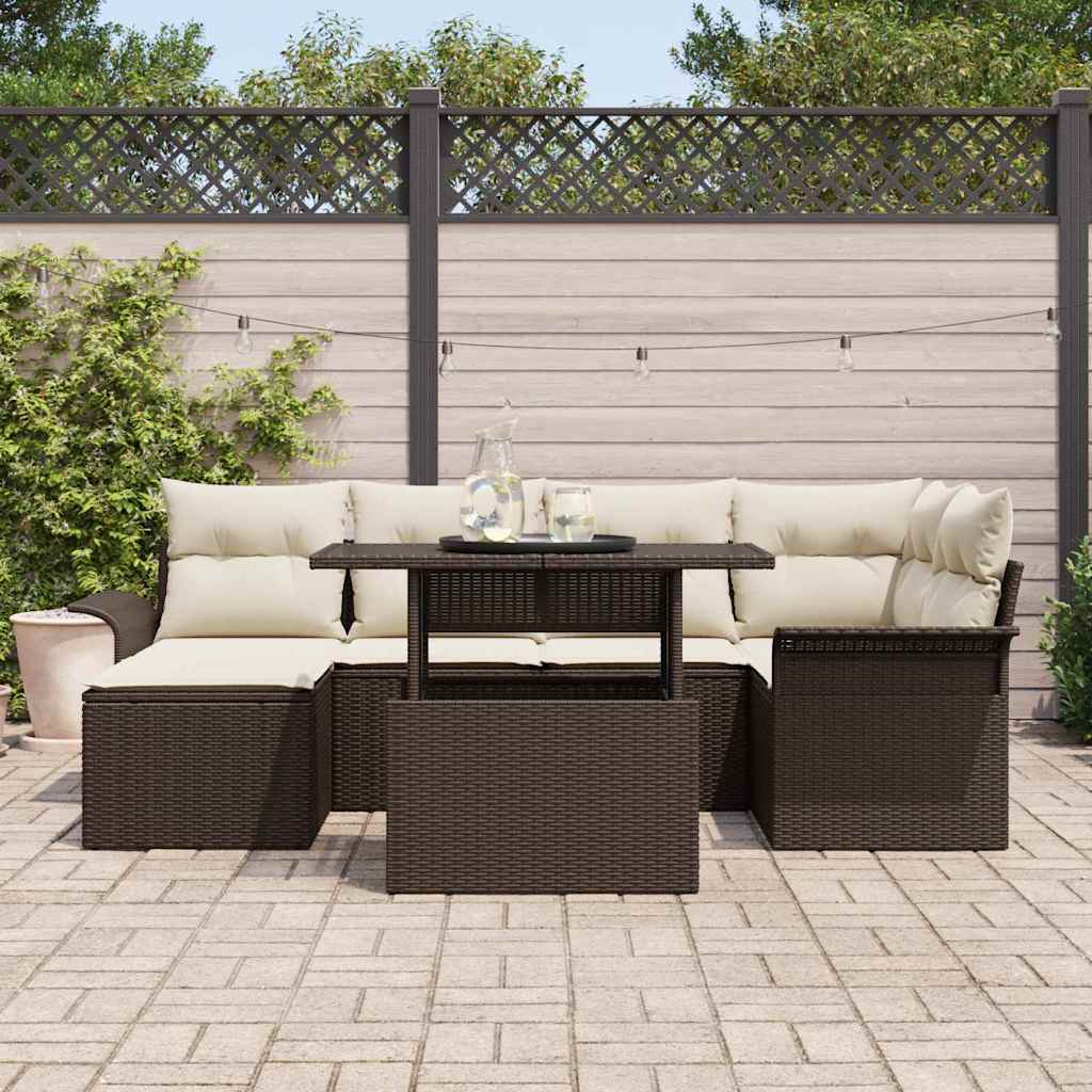 Trädgårdsoffset 7 St Brun Poly Rattan