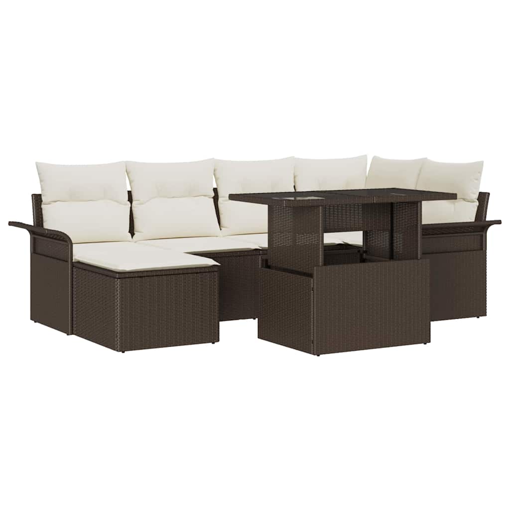 Trädgårdsoffset 7 St Brun Poly Rattan