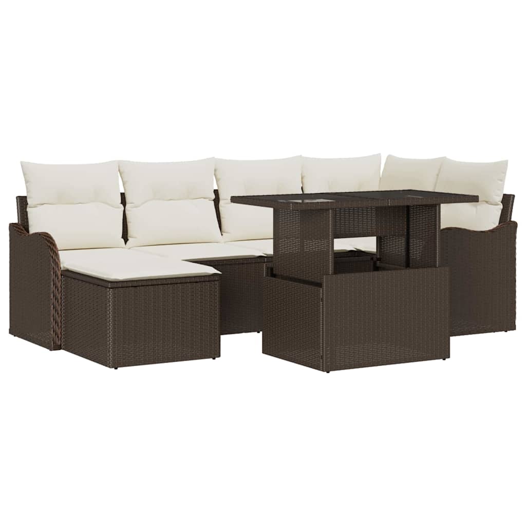 Trädgårdsoffset 7 St Brun Poly Rattan