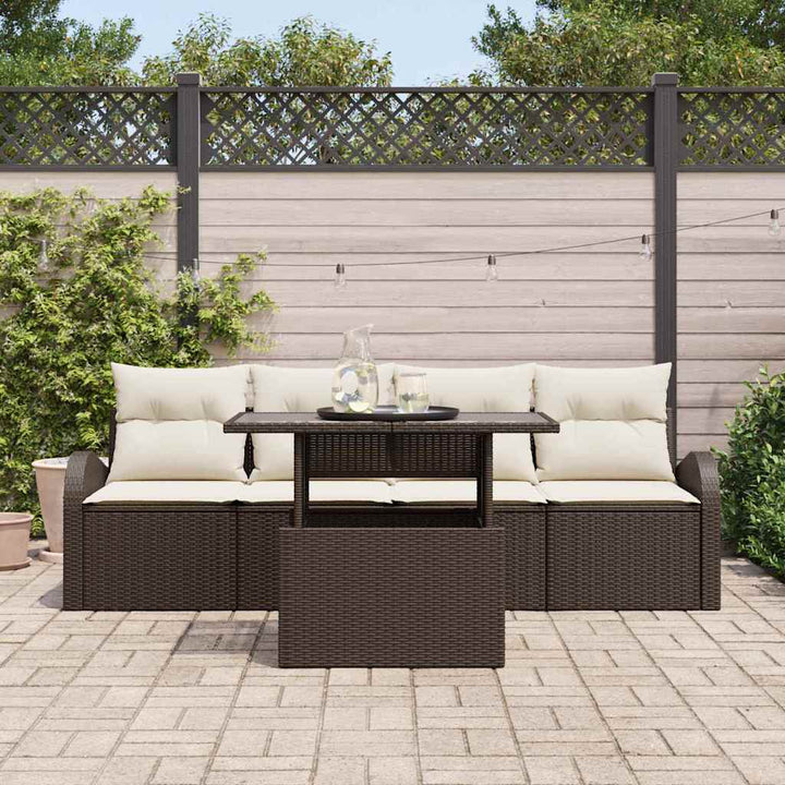 Trädgårdsoffset 5 St Brun Poly Rattan