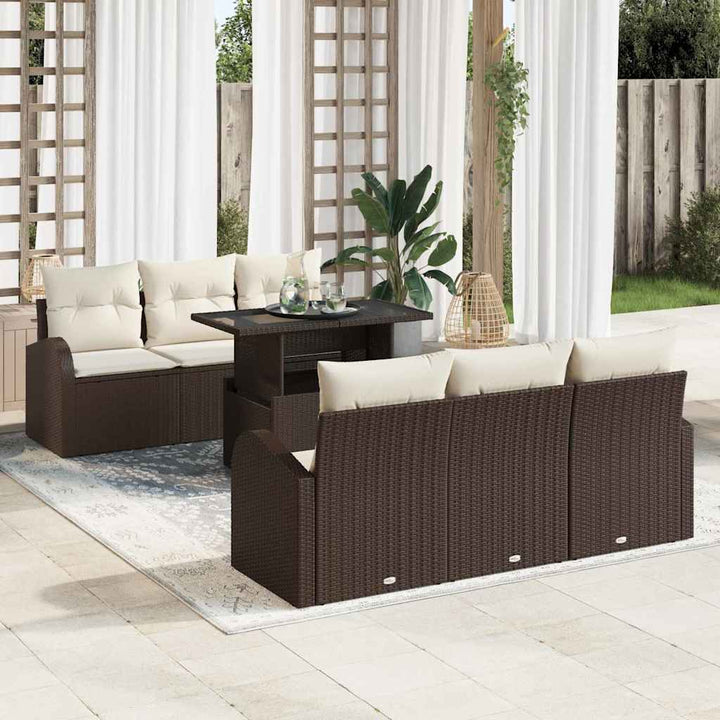 Trädgårdsoffset 7 St Brun Poly Rattan