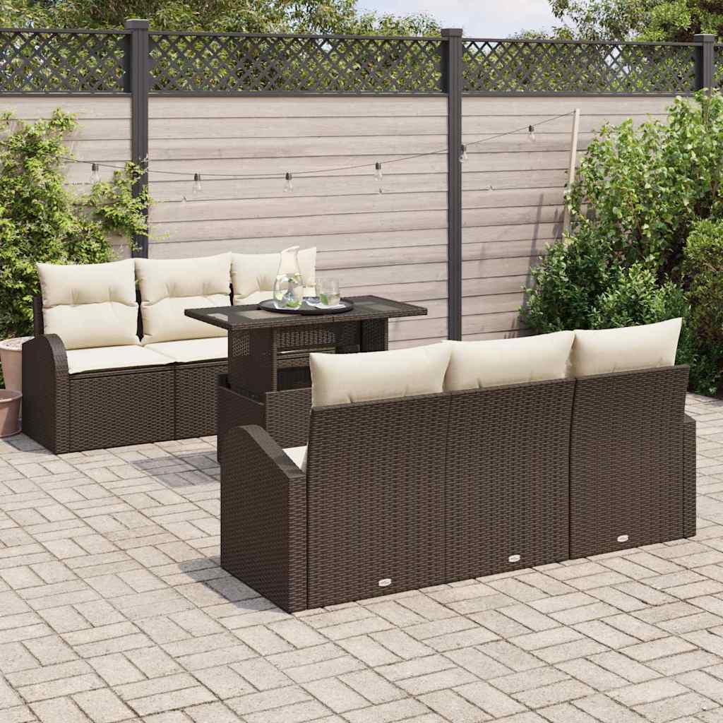 Trädgårdsoffset 7 St Brun Poly Rattan