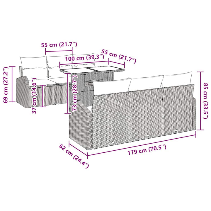 Trädgårdsoffset 7 St Brun Poly Rattan