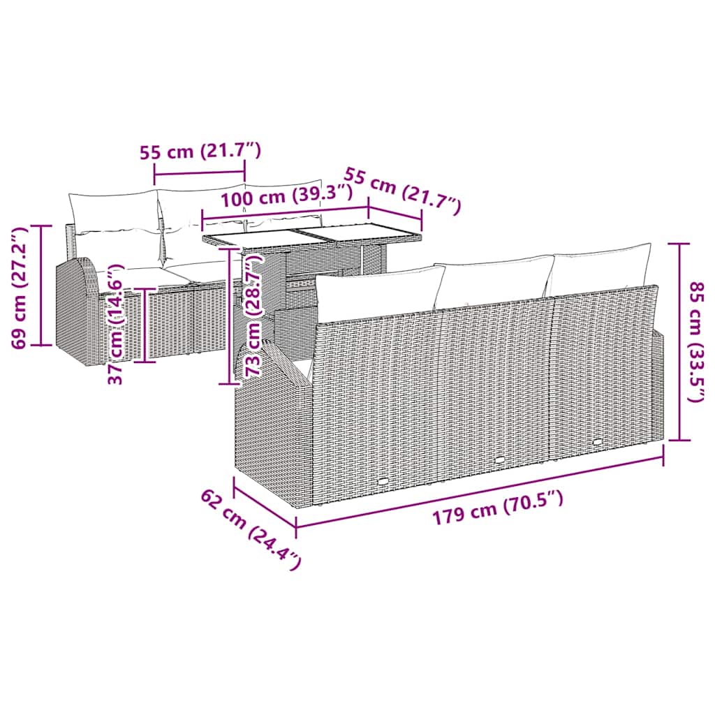 Trädgårdsoffset 7 St Brun Poly Rattan