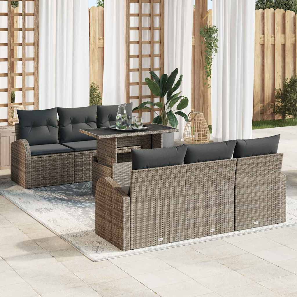 Trädgårdsoffset 7 St Brun Poly Rattan