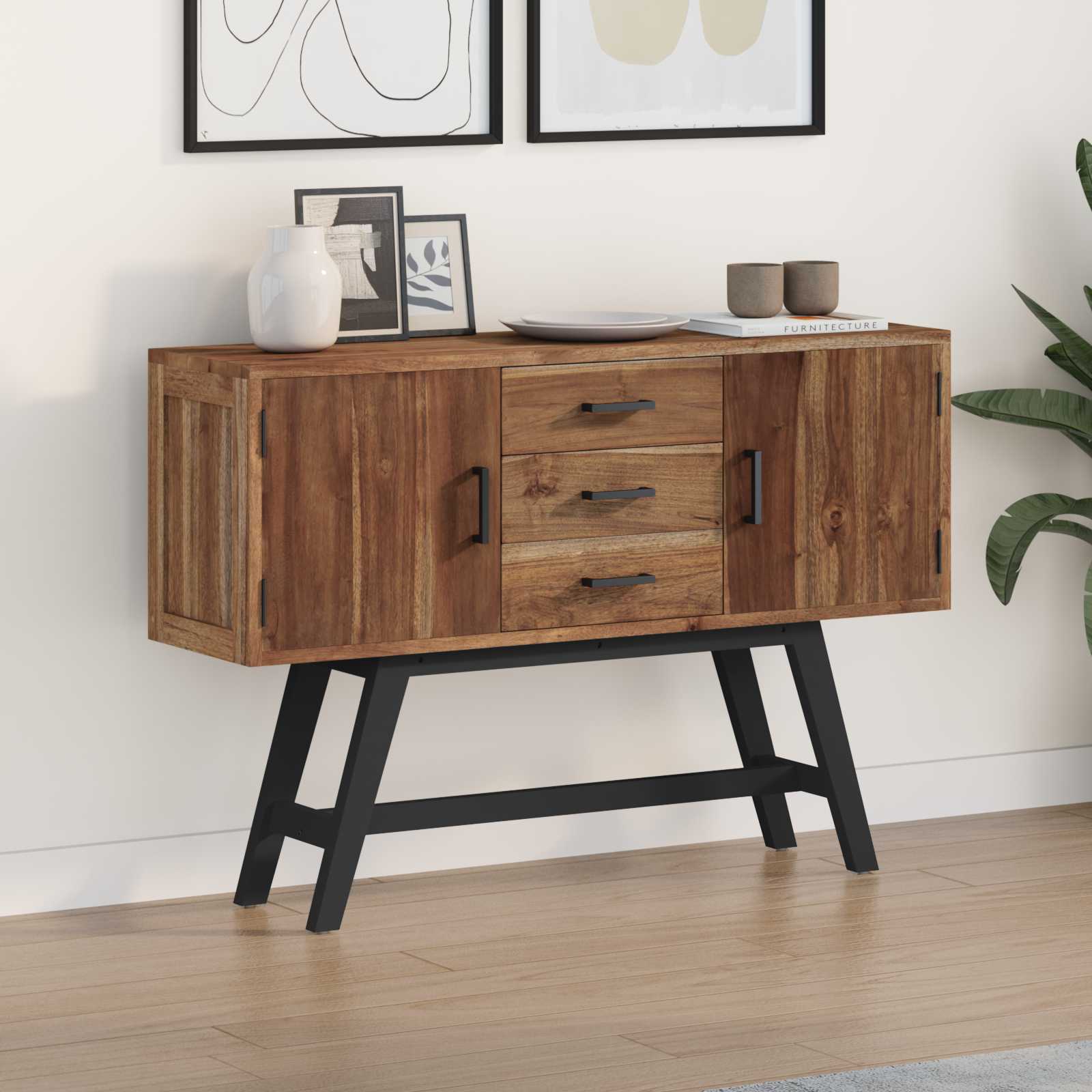 Tv-Bänk Med Låda Naturfärg 110 X 30 X 75 Cm Massivt Teakträ