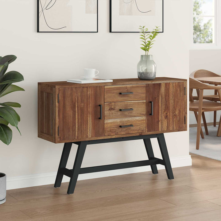 Tv-Bänk Med Låda Naturfärg 110 X 30 X 75 Cm Massivt Teakträ