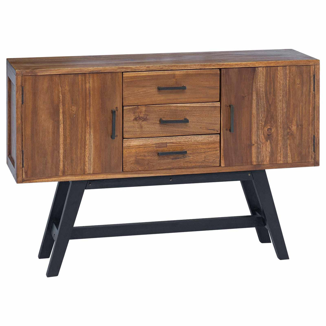 Tv-Bänk Med Låda Naturfärg 110 X 30 X 75 Cm Massivt Teakträ