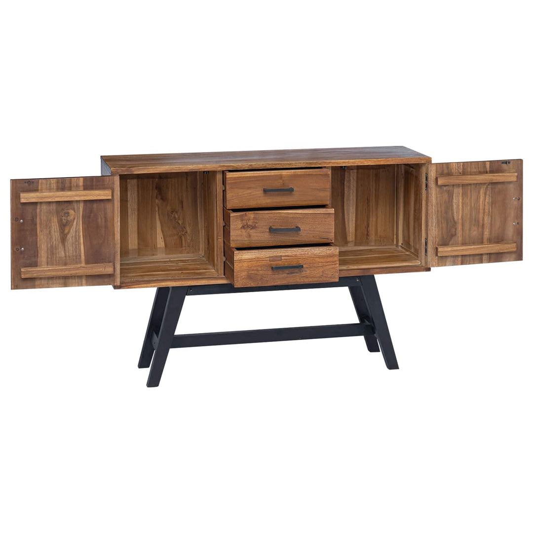 Tv-Bänk Med Låda Naturfärg 110 X 30 X 75 Cm Massivt Teakträ