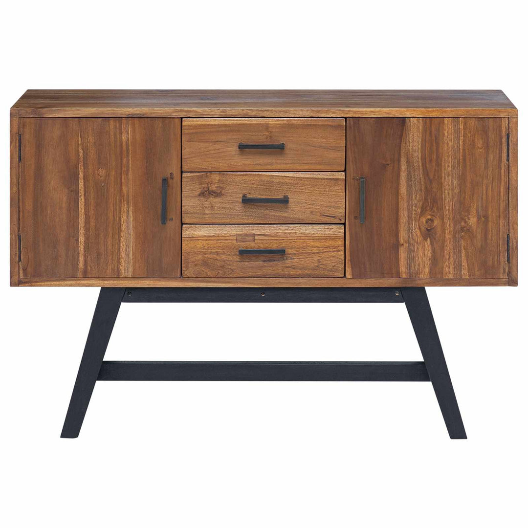 Tv-Bänk Med Låda Naturfärg 110 X 30 X 75 Cm Massivt Teakträ