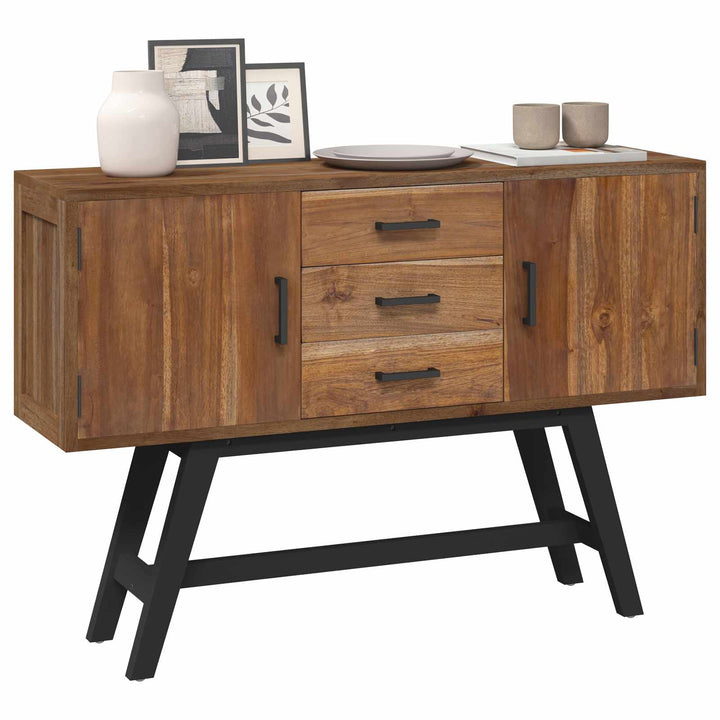 Tv-Bänk Med Låda Naturfärg 110 X 30 X 75 Cm Massivt Teakträ