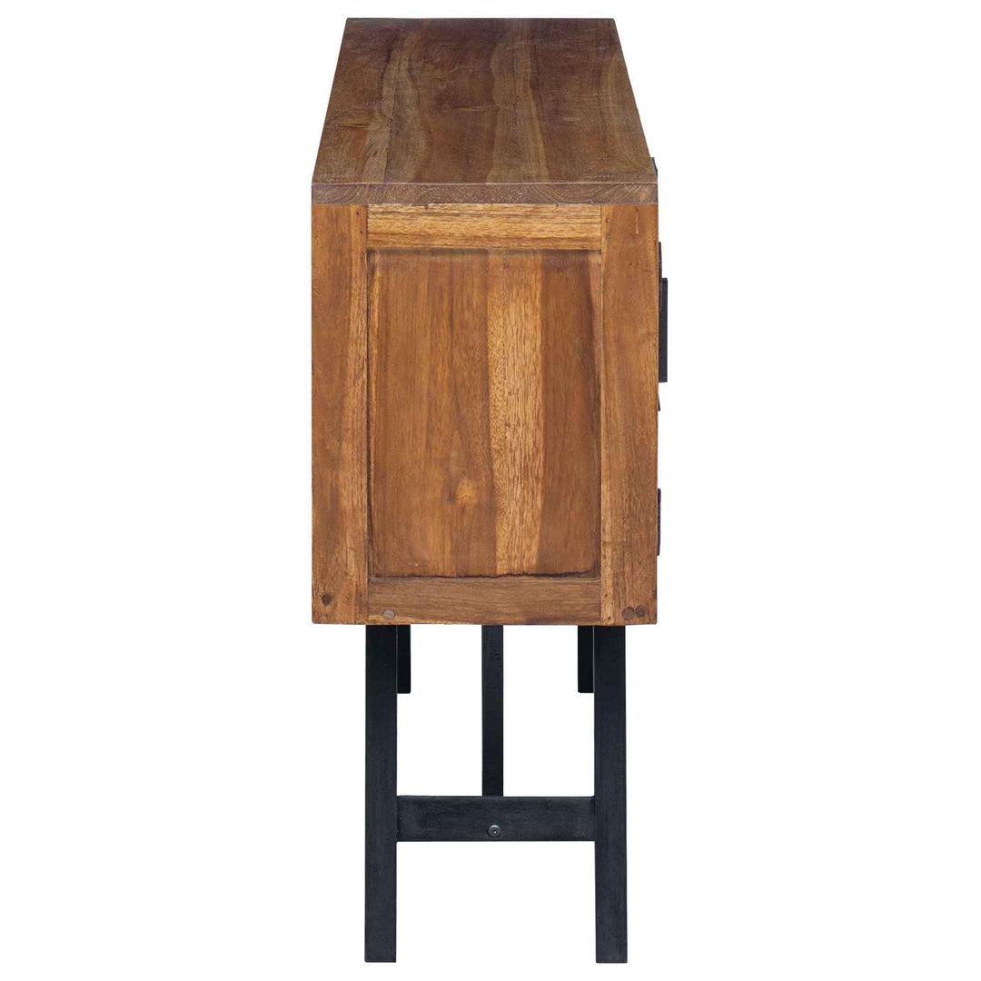 Tv-Bänk Med Låda Naturfärg 110 X 30 X 75 Cm Massivt Teakträ